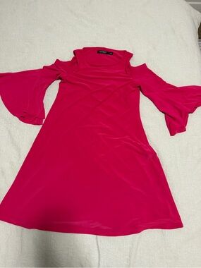 Ralph Lauren One-Shoulder Flared Sleeve Dress in Hot Pink